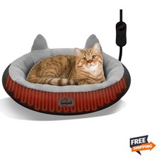 Heated Cat Bed for Small Size Cats, Heated Pet Bed with Timer Temp Adjustab...