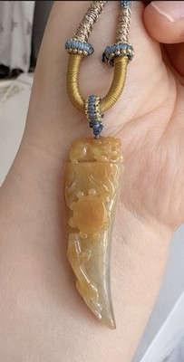 Grade A Icy Golden Yellow Pixiu Dragon Tooth jade jadeite pendant
