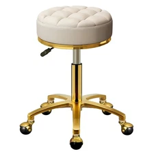 Rolling Stool Gold Vanity Stool with Wheels, Pedicure Massage Roller Stools, ...