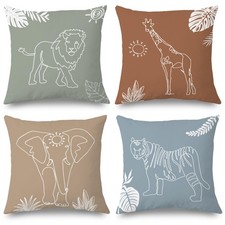 Woodland Animals Nursery Pillow Covers 18x18, Cute Cartoon Tiger Lion Giraffe...