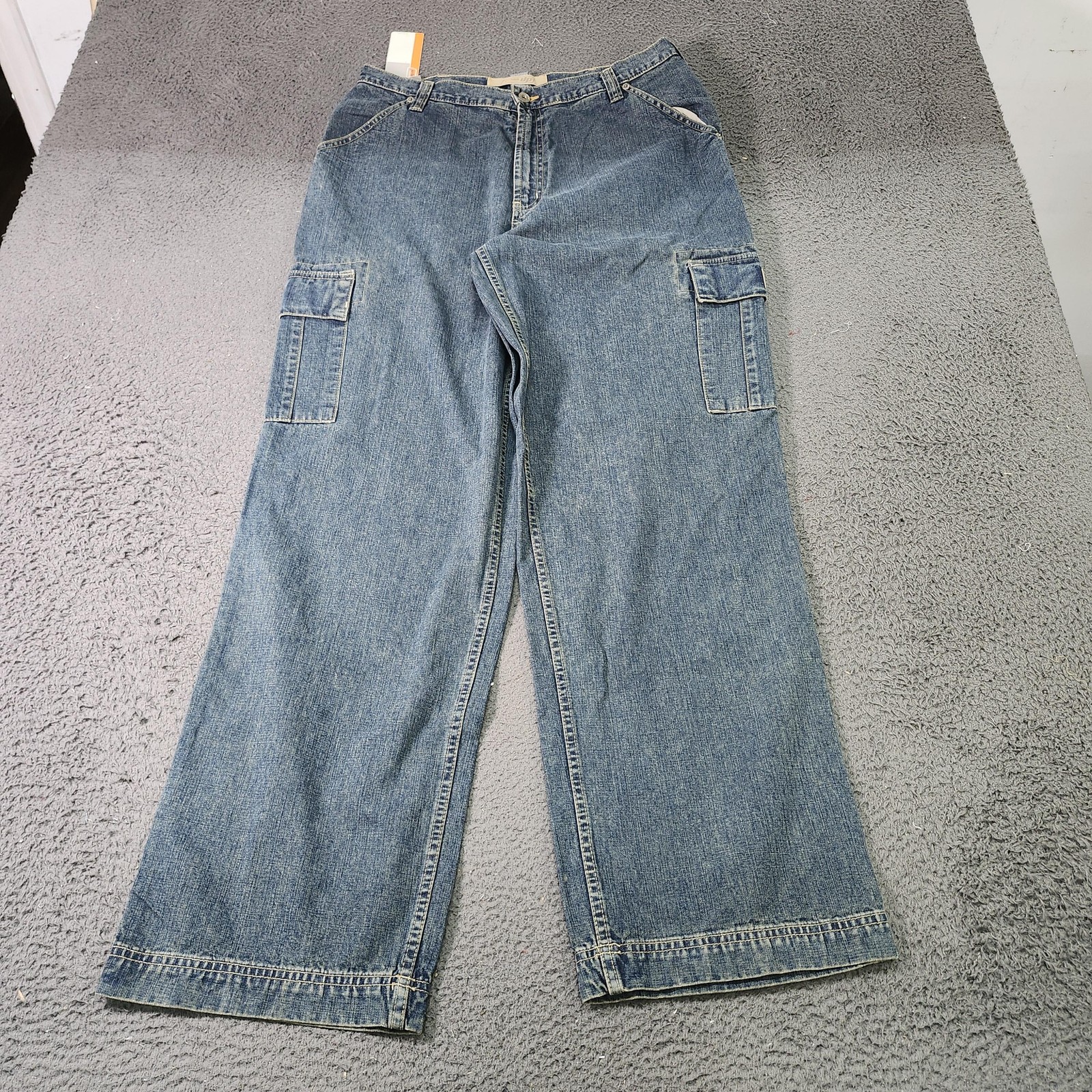 Urban Up Jeans Mens 35x34 Blue Medium Wash Relaxed Wide Leg Cargo Denim Pants