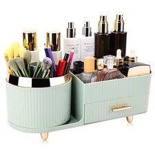 Beborxue 360  Rotating Makeup Organizer for Vanity with Drawers, Large Green