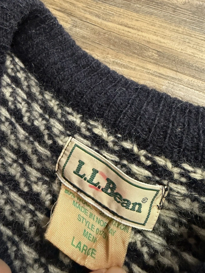 Suéter De Colección LL Bean Birdseye Noruega Años 90 Para Hombre Lana Grande Azul Marino Foto 3 de 4