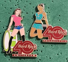 Hard Rock Cafe *AMSTERDAM, PHILADELPHIA* 2 LOT 40TH ANNIVERSARY LOGO WITH GIRLS