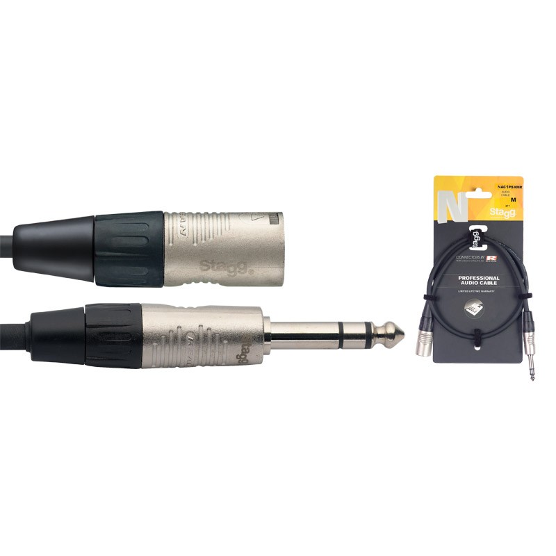 Stagg NAC1PSXMR 1m-3ft QTR inch Male Jack to Male XLR Cable (NEW)