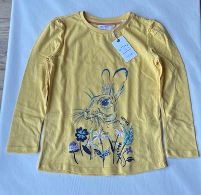 Fatface Mädchen gelb Häschen Jersey Grafik Langarm Top Alter 7-8 Jahre *Neu mit Etikett*
