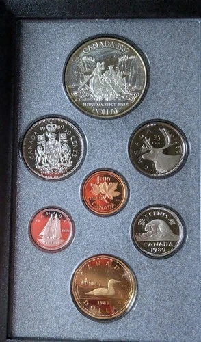 1989 Canada Proof Set 7 Coins Royal Canadian Mint 50% Silver Dollar