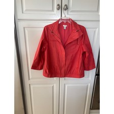 Chico's Red Snakeskin Textured Full Zip Jacket 3/4 Sleeve Size 1 Medium