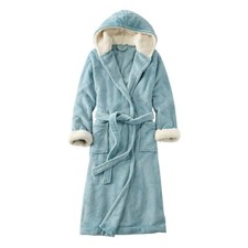 L.L. Bean Wicked Plush Robe Small Dusty Blue Fleece Shawl Collar Fits XS S M