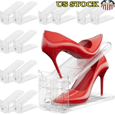 Double Deck Shoe Stacker Space Saver Adjustable Anti Slip Organizer 12 Pack New