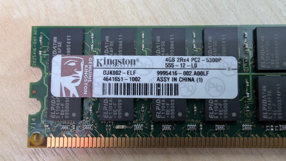 Kingston 4GB 2RX4 PC2-5300P 555-12-l0 DJK002-ELF ECC Server Ram Module - Image 4 of 4