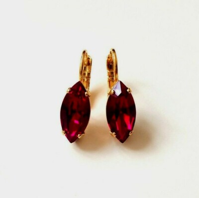 Crystal Elements & Gold Plated Leverback Drop Earrings - Brand New