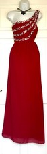 QUIZ RED ONE SHOULDER BEADED OCCASION EVENING MAXI PARTY DRESS SIZE 16 NEW