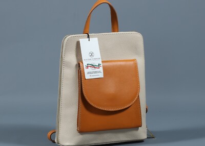 DIVINA FIRENZE KITTY Latte & Honey Pebbled Leather Backpack Convert Purse Italy