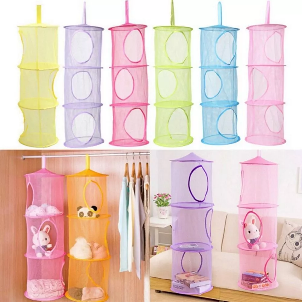 3 Tier Bathroom Bedroom Organizer Closet Hanging Storage Bag Kids Toy Mesh  Net;