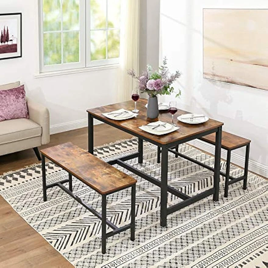 VASAGLE Dining Bench, Pair of 2, Industrial Style, Steel Frame, for Kitchen,  Foto 4 de 4