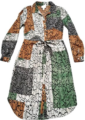 nine west tie front shirt dress Nine West Shirt Dress Womens Size XS Multi Tie Front Midi Belted Button Up