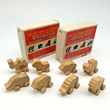 Shackman Zoo-Zee Set of 4 Mini Animals on Wheels Handcrafted Wood Unpainted Lot