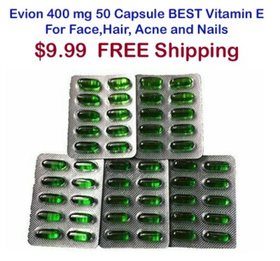 Evion 400 mg 50 Capsule BEST Vitamin E For Face Hair Acne Nails - Free Shipping
