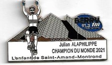 pin's sport cyclisme julian alaphilippe champion du monde 2021 cartouche blanche