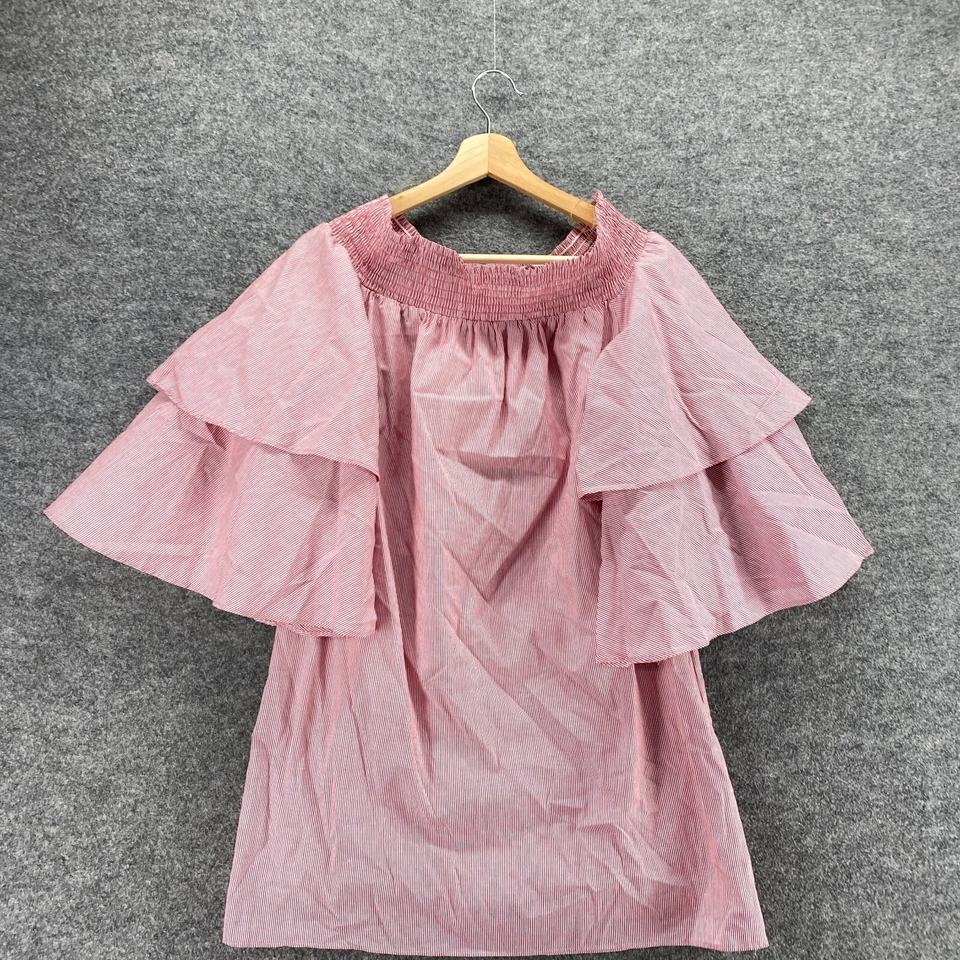 Nueva Blusa Soprano Mujer XS Rosa Rayas Cuello Redondo Manga 3/4 Forrada Algodón Foto 3 de 4