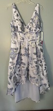 NWT Eliza J Metallic Floral Jacquard Hi Low Evening Midi A Line Gown Pockets