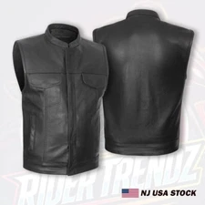 High Quality SOA Style Leather Motorcycle Anarchy Club Vest w/ Deep Gun Pockets
