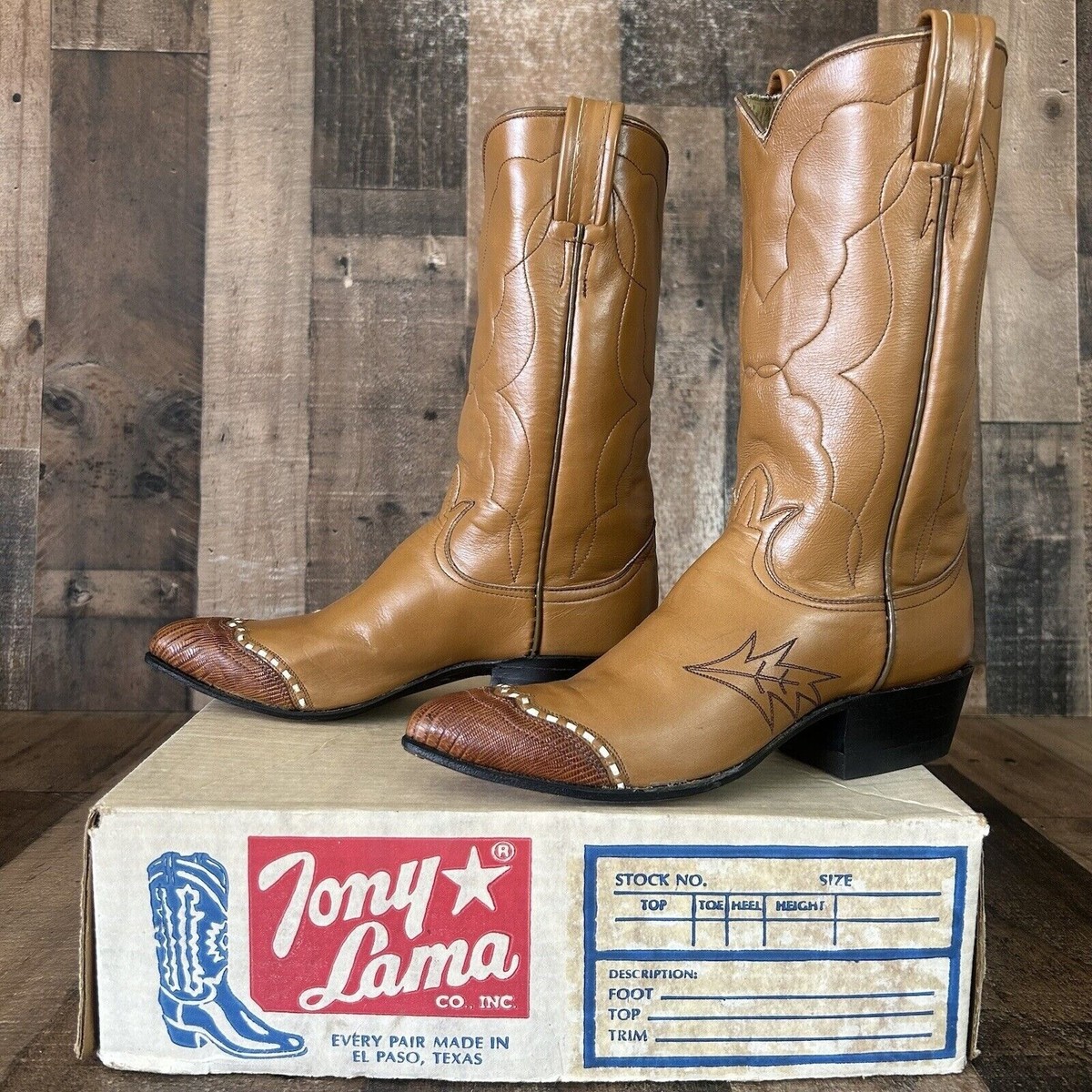 Tony Lama Gold Label Vintage Lizard Wingtip Cowboy Boots Womens