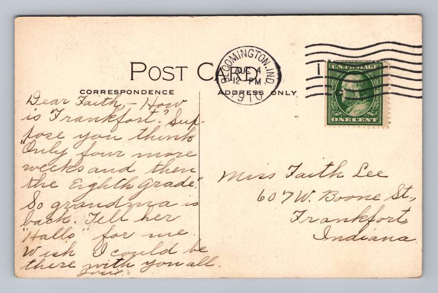 Kenwood Ave Houses Antique BLOOMINGTON Indiana Hand Colored Postcard