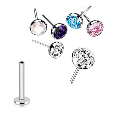 0,8mm Titan Stecksystem Labret Kristall Nasen Ohr Tragus Piercing Push in Pin KL
