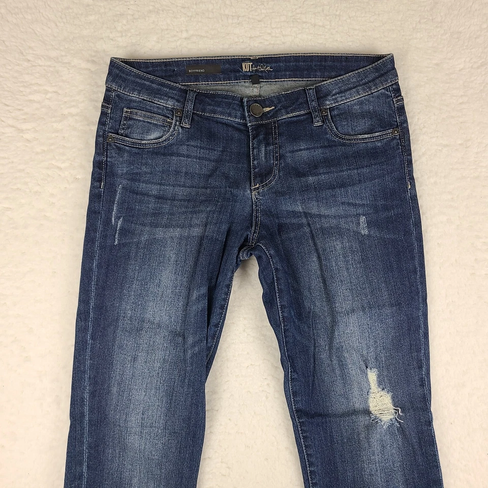 Kut From The Kloth Jeans Womens 4 Blue Boyfriend Distress Dark Wash Denim - Image 2 of 4