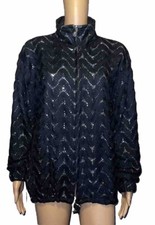 Vtg 70s Womens Damee N.y. Black Silver Sequin Full Zip Disco Jacket Sz L/xl