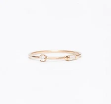 Simple Two Stone Round & Emerald Cut Moissanite In 10K Rose Gold Promise Band