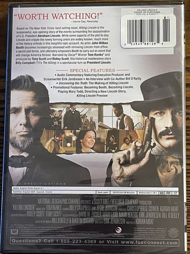 Killing Lincoln (DVD, 2013, Widescreen) Brand New Sealed - Picture 2 of 2