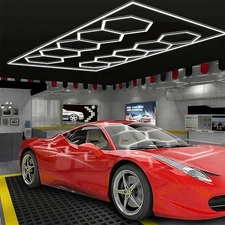 LED Hexagon Garage Lights 6500K Car Detailing Shop Light with Border for Garage