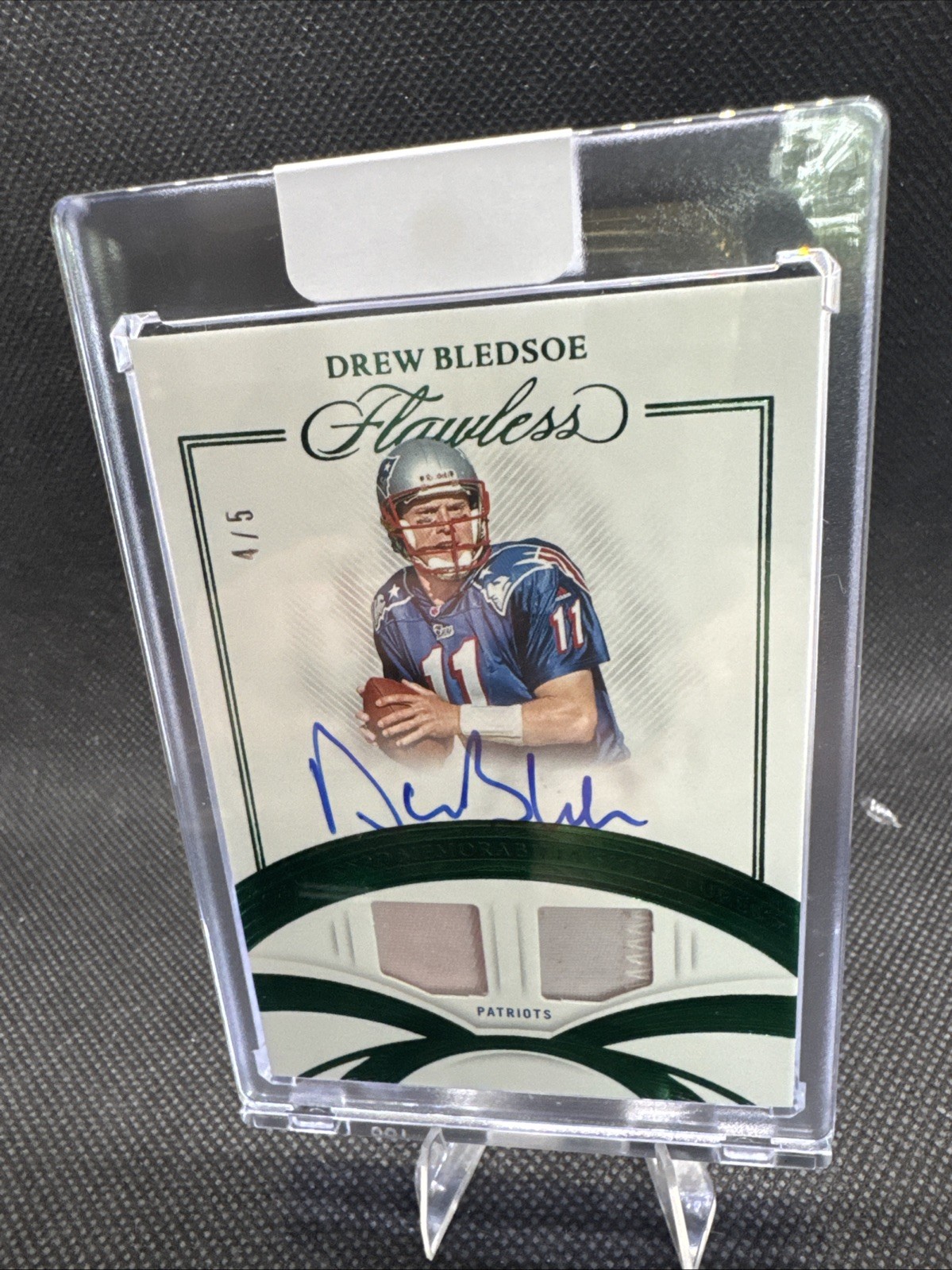 2025 Flawless Drew Bledsoe Game Used Signatures Patch Emerald Auto #/5 view 1