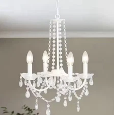 4 Light Classic Candle Style White Chandelier With Crystals Light Fixture