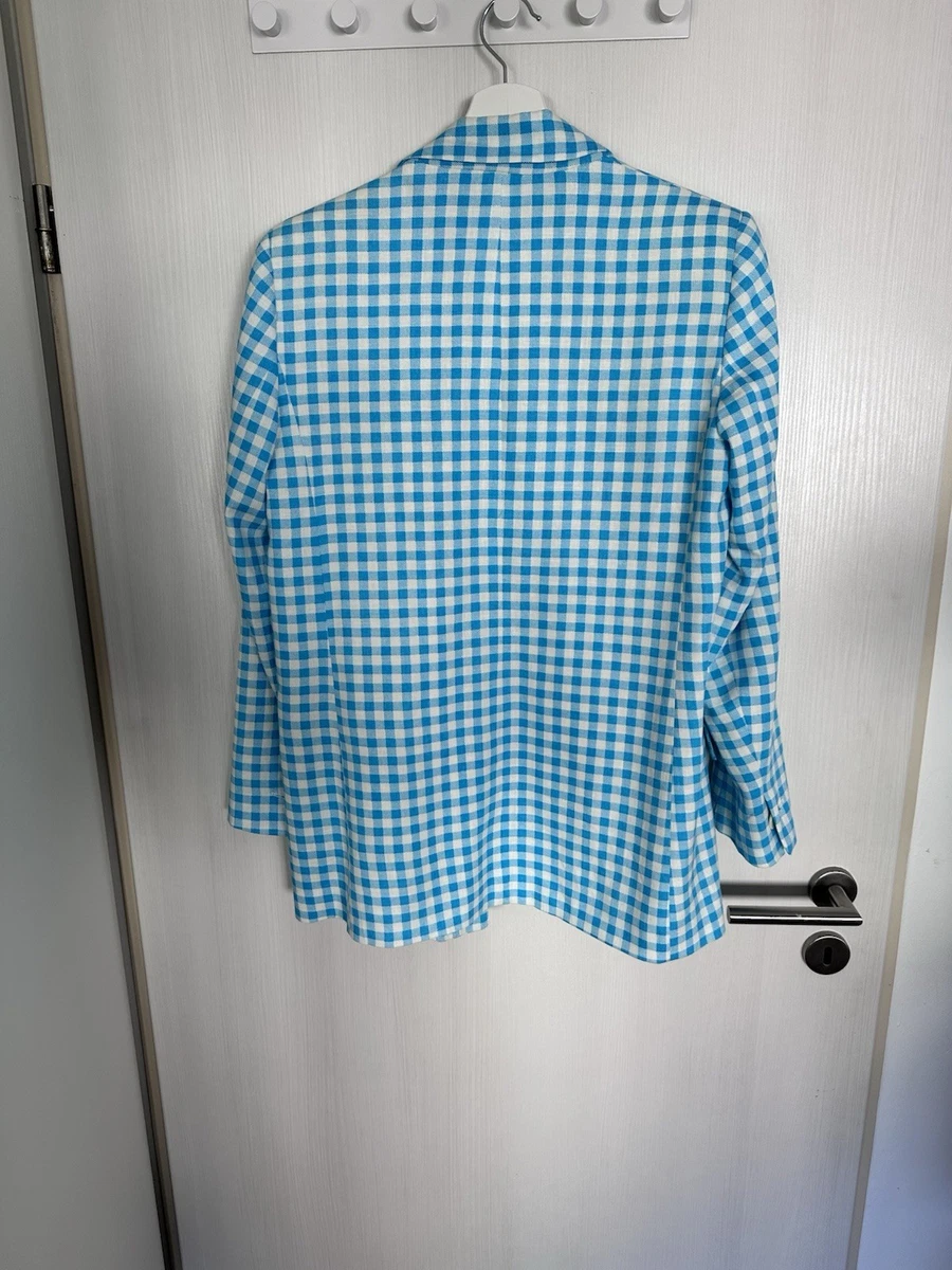 Zara Damen Blazer M kariert blau/weiß gefüttert Knopfverschluss Business