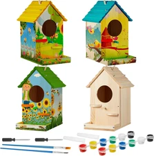 6 Pack Birdhouse Kit DIY Wooden Bird House with Paint and Paintbrushes Arts and 