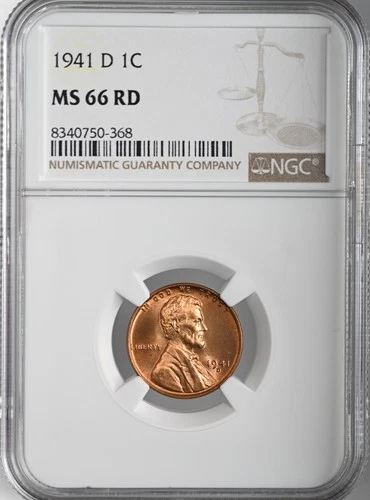 1941-D  1C LINCOLN WHEAT CENT "DENVER MINT" NGC MS66 RD (RED) # 8340750-368
