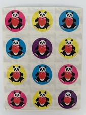 RARE VINTAGE Lisa Frank S107 PANDA BEARS HOLDING HEARTS Stickers