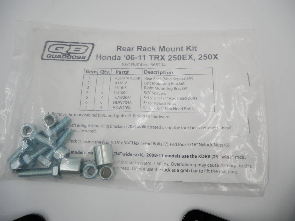 Quad Boss Sport ATV Rear Rack Mount Kit Honda TRX250EX 2006-2012 - 0316QB - Image 2 of 4