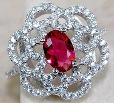 3CT Treated Ruby  White Topaz 925 Solid Sterling Silver Ring Sz 6 UB1-9