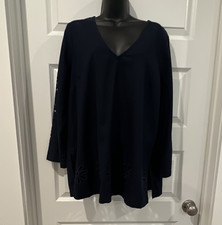 karen kane womens black solid v-neck long sleeve tunic top L cutout hem