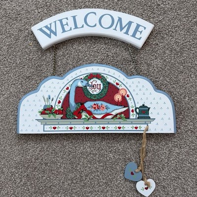 Vintage Country Goose Wooden Christmas Welcome Sign Farmhouse Rustic Cottage