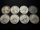 Lot of 8 Silver Washington Quarters 90% Silver 1944x2,45,46,52,53,59,63 $2 FACE