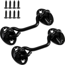 2 Pack 6" Door Latch Hook & Eye Lock Black Sliding Barn Door Window Cabin