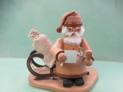 German  Smoker Echte erzgebirgische Santa on Sleigh Sled -  Wooden