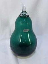Vintage Blenko Teal Green Glass Pear Fruit Art Glass MCM Original Sticker
