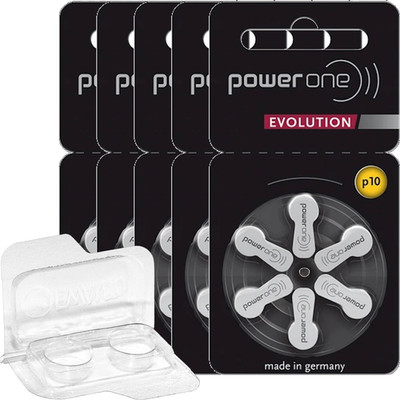 30 Power One Evolution Hörgerätebatterien m. Aufbewahrungsbox P10 5 x 6er  